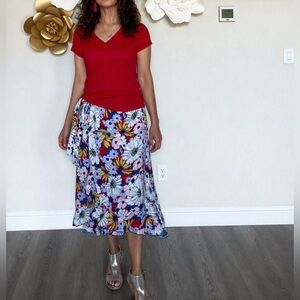 Anthropologie Floral Dress in Navy with White, Yellow & Pink Accents